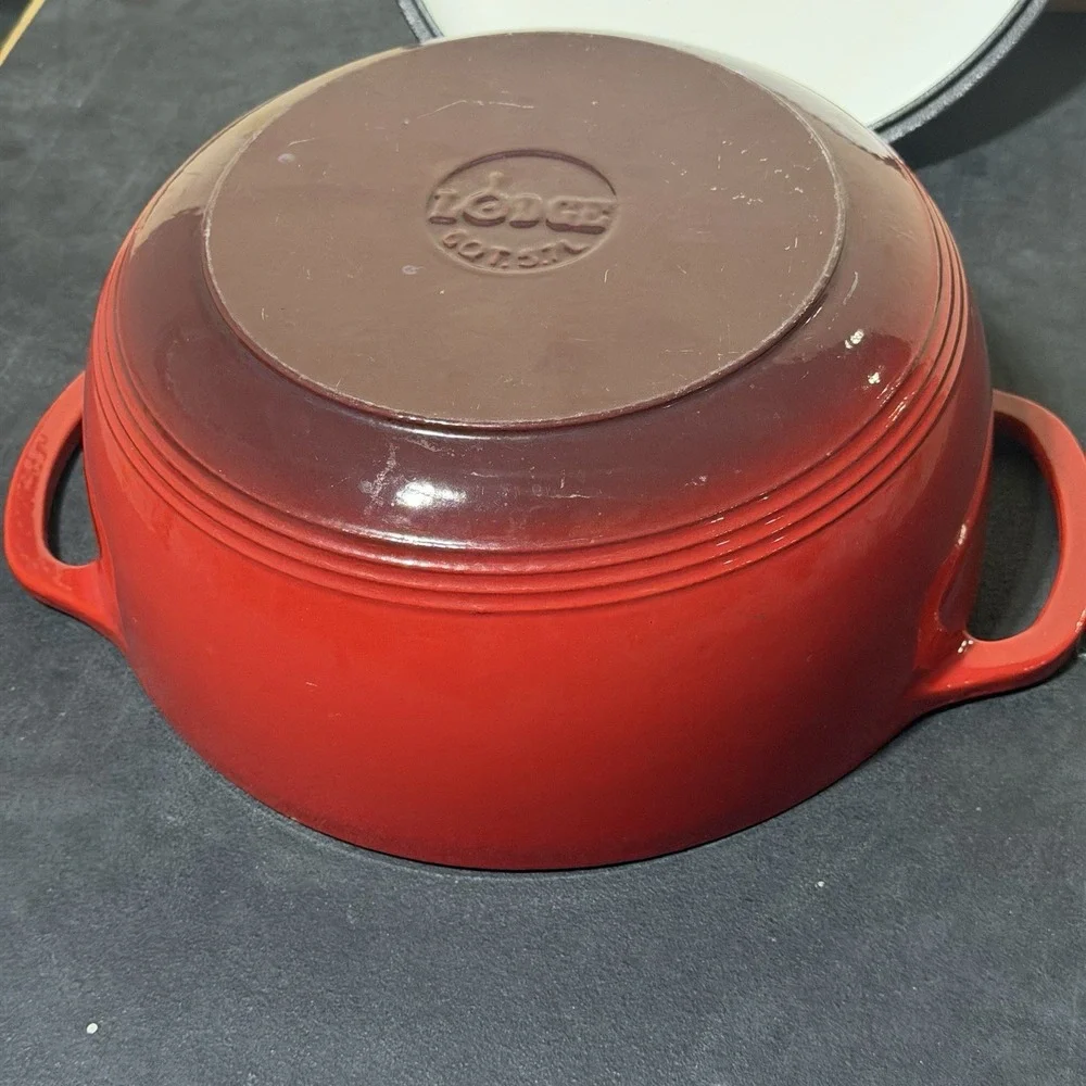 Lodge Enameled Cast Iron Dutch Oven Red 6 Qt Pot w/ Lid Cooking Casserole
